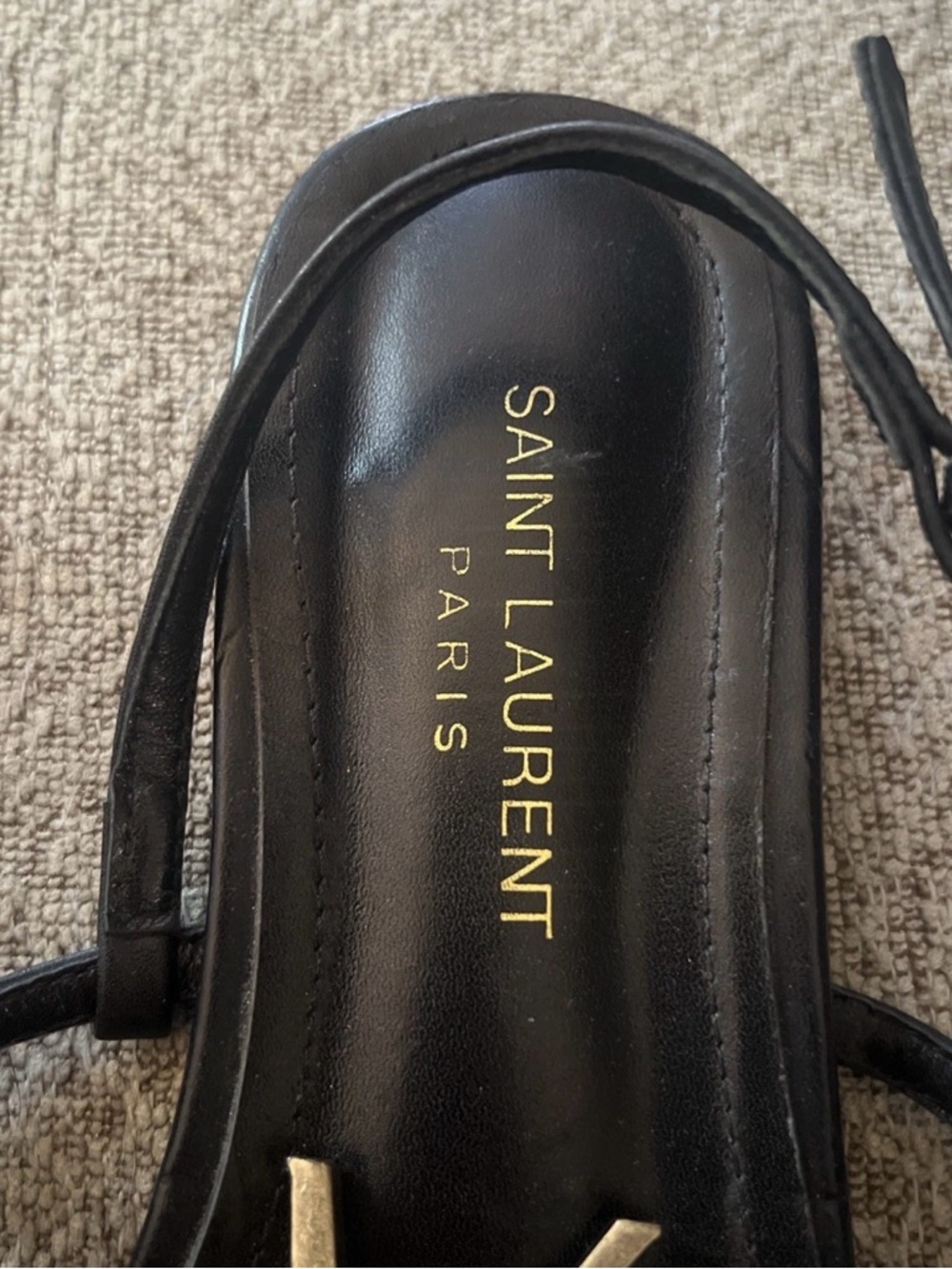 Saint Laurent Black Leather Sandals with Gold YSL Monogram - Picture 3 of 4